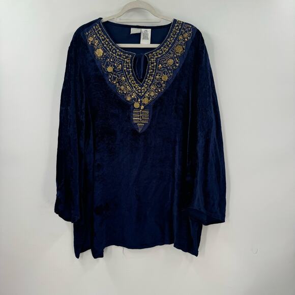 Vintage plus size whimsygoth blue velvet tunic top - Picture 1 of 5